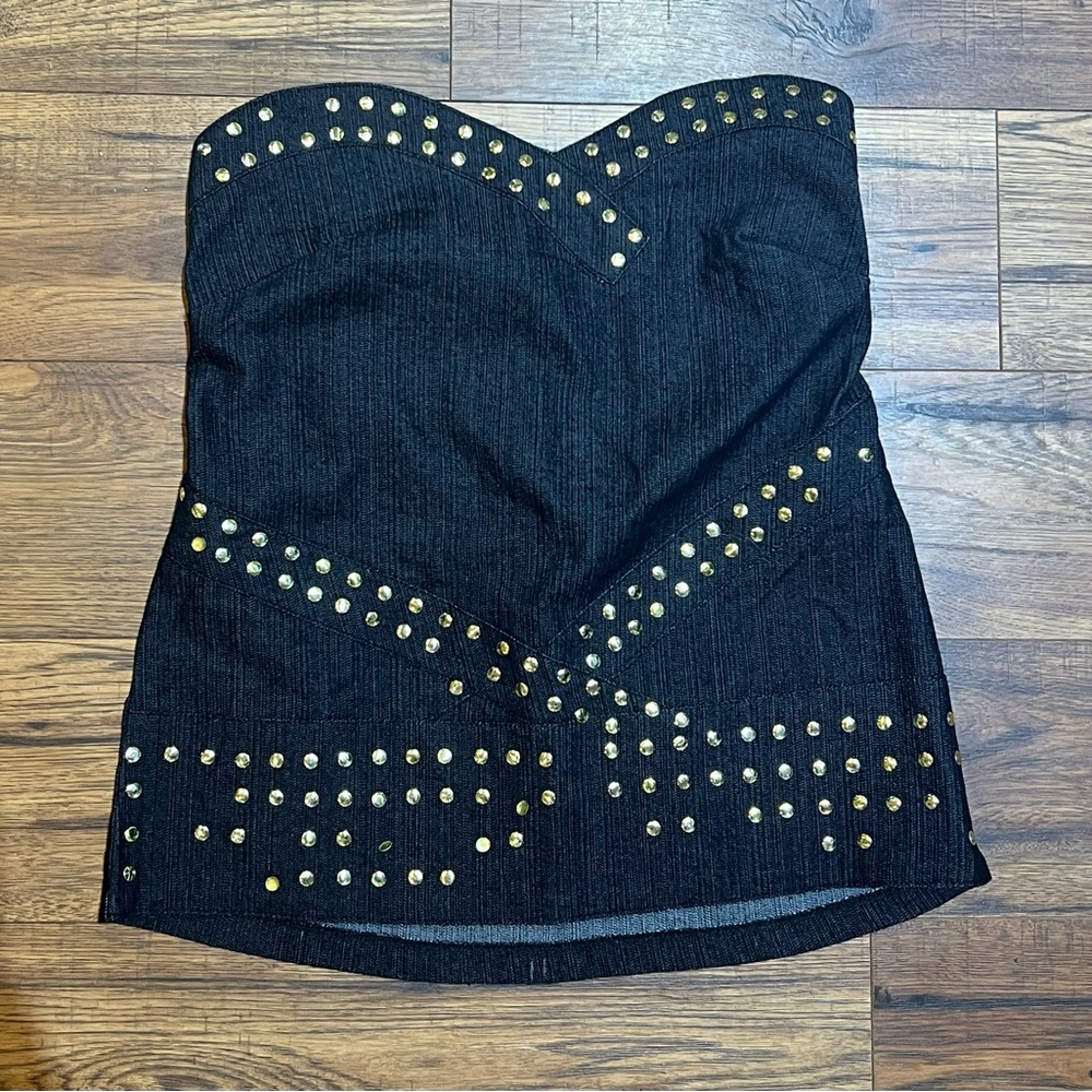 Ava Blue Strapless Jean Studded Top Size Large
